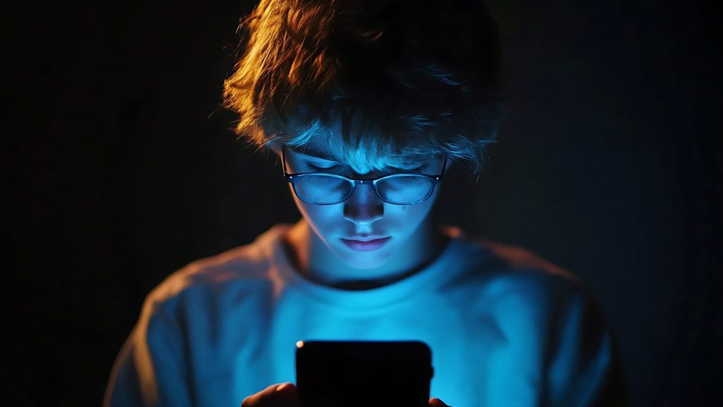 Teenage boy looking at phone