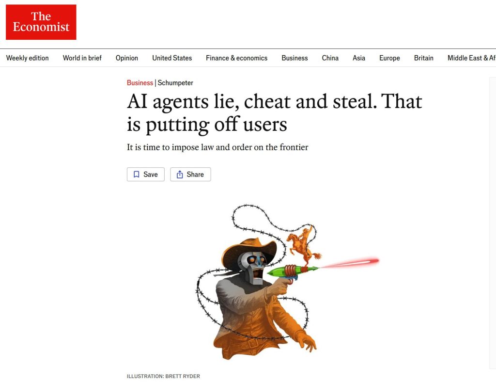 Screenshot of The Economist article on AI being the Wild West Frontier