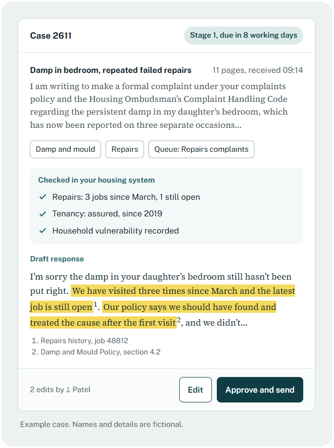 Image of complaint in Knowledgeflow